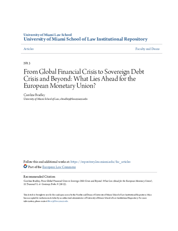 (PDF) From Global Financial Crisis to Sovereign Debt Crisis and Beyond ...