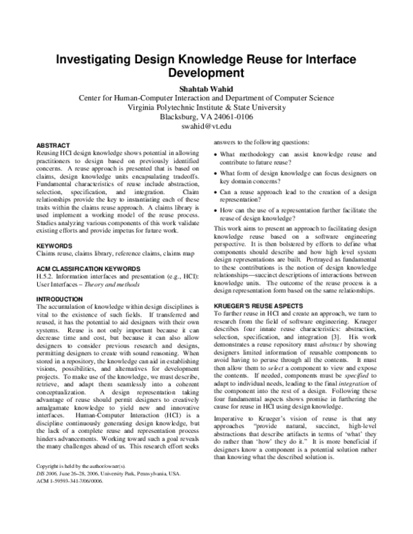 (PDF) Investigating design knowledge reuse for interface development