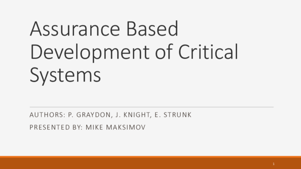 (PDF) Assurance Based Development of Critical Systems