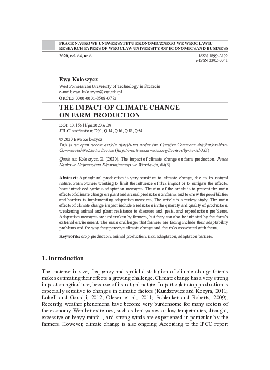 (PDF) The impact of climate change on farm production