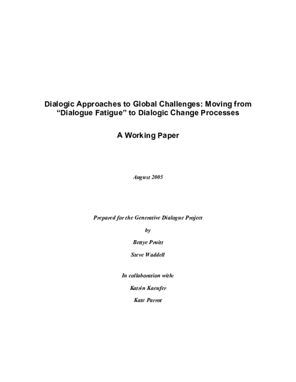 (PDF) Dialogic approaches to global challenges: moving from dialogue ...
