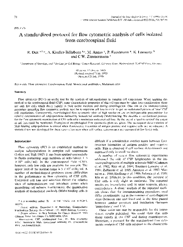 (PDF) A standardized protocol for flow cytometric analysis of cells ...