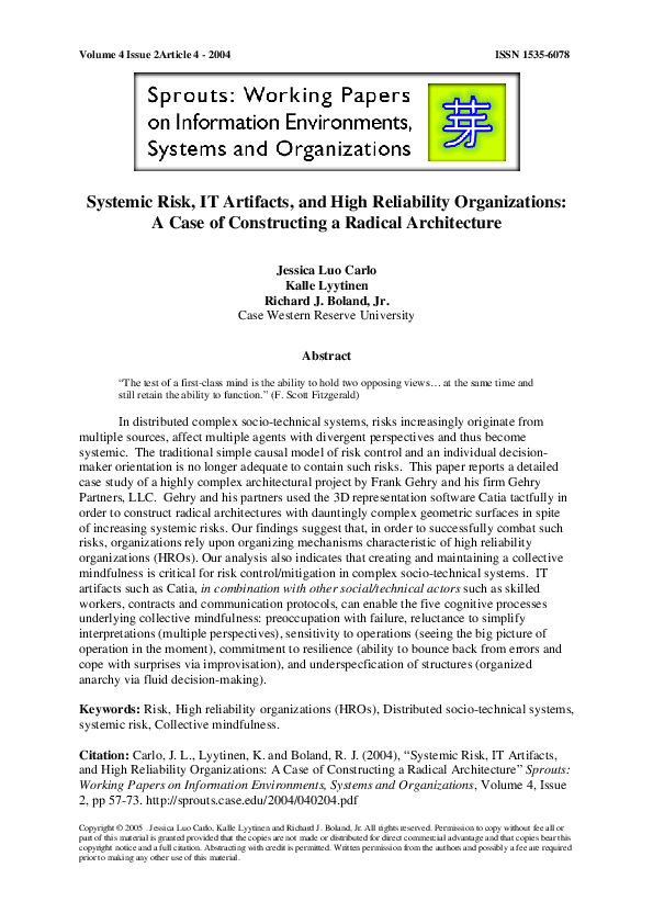 (PDF) Systemic Risk, Information Technology Artifacts, and High ...