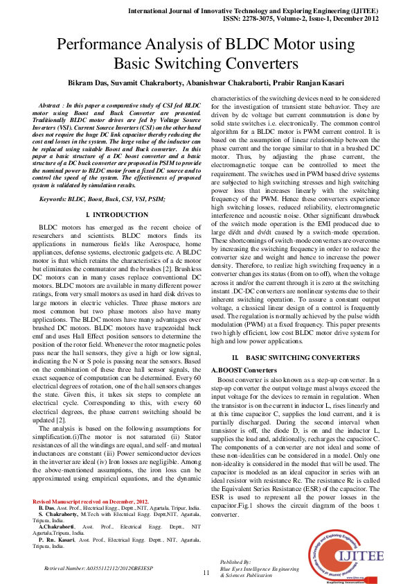 (PDF) Performance Analysis of BLDC Motor Using Basic Switching Converters