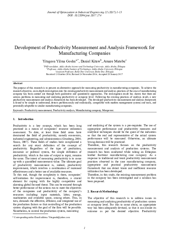 (PDF) Development of Productivity Measurement and Analysis Framework ...