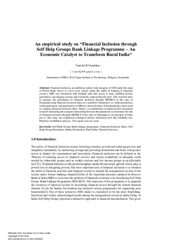 (PDF) An empirical study on “Financial Inclusion through Self Help ...
