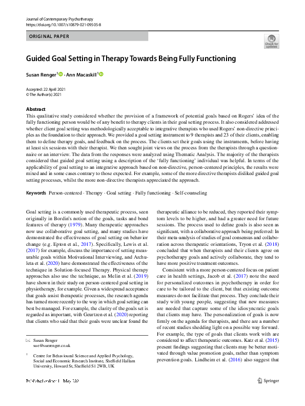 (PDF) Guided Goal Setting in Therapy Towards Being Fully Functioning