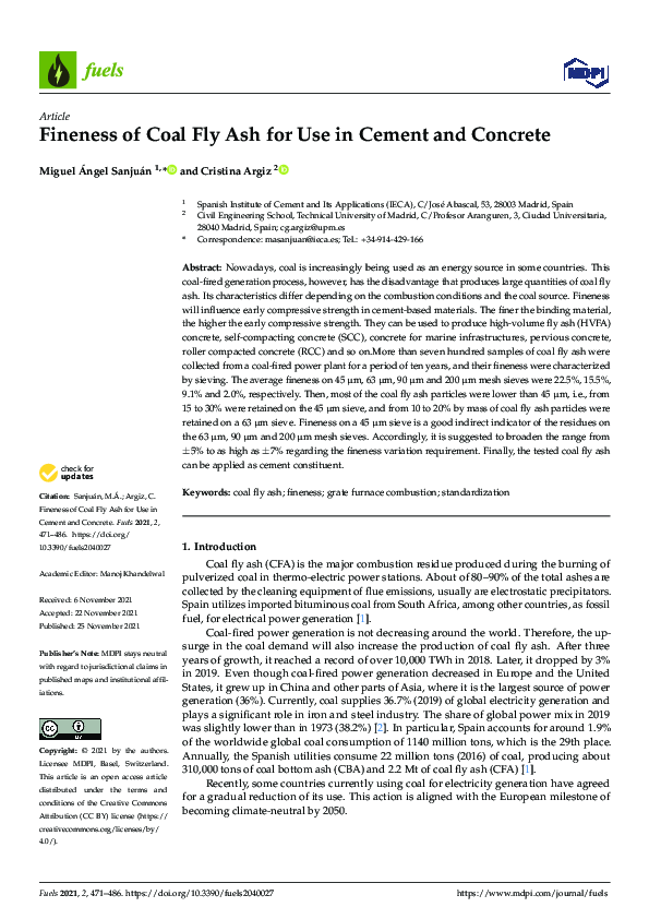 (PDF) Fineness of Coal Fly Ash for Use in Cement and Concrete