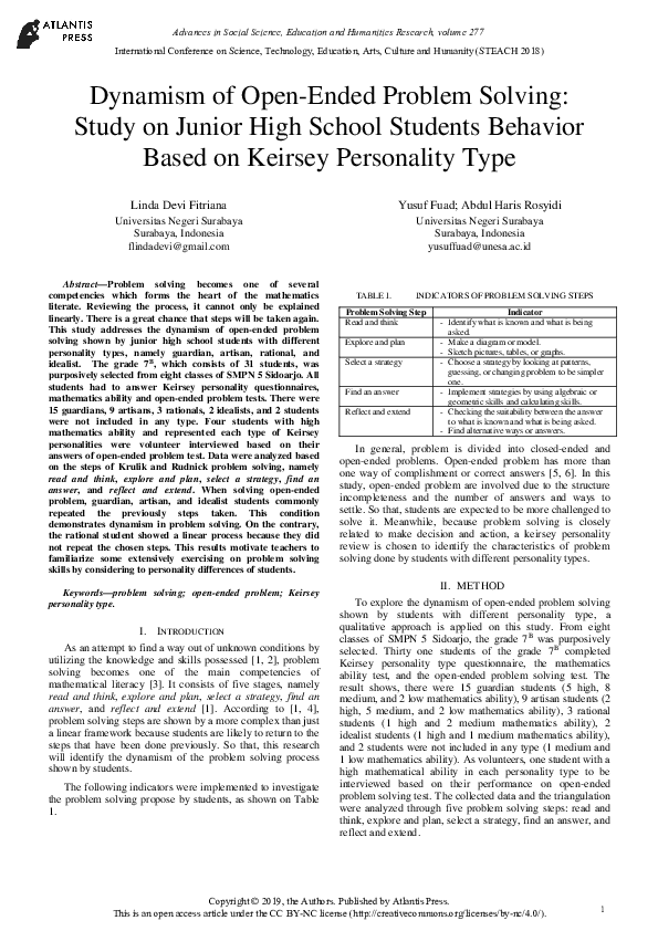  PDF Dynamism Of Open Ended Problem Solving Study On Junior High School Students Behavior 