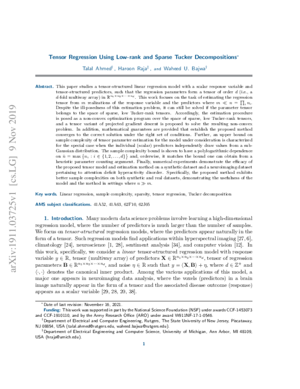 (PDF) Tensor Regression Using Low-rank and Sparse Tucker Decompositions