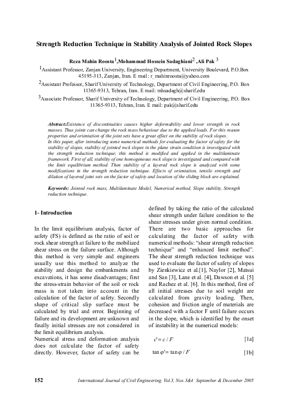 (PDF) Strength Reduction Technique in Stability Analysis of Jointed ...