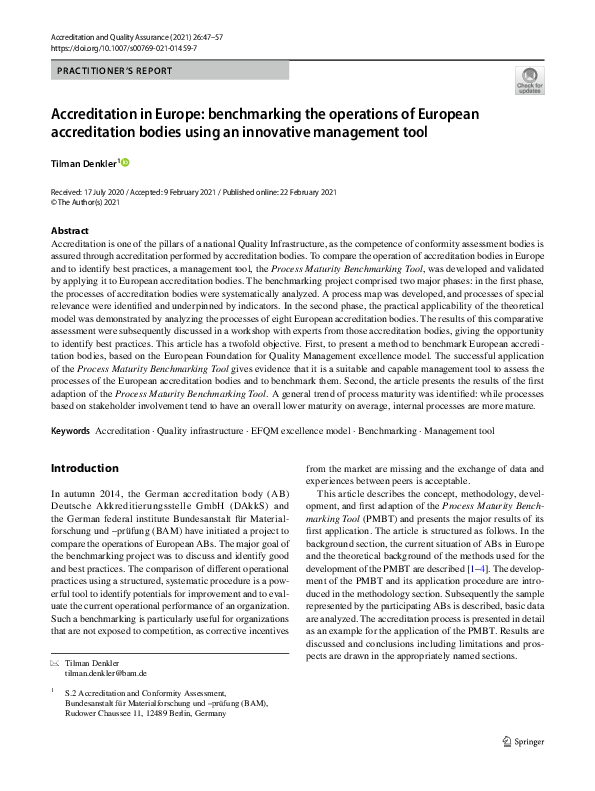 (PDF) Accreditation in Europe: benchmarking the operations of European ...