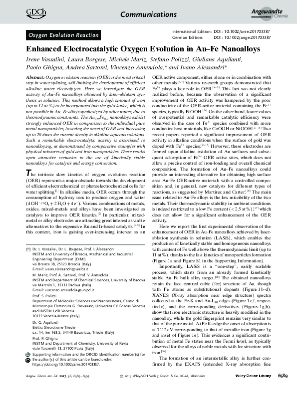 (PDF) Enhanced Electrocatalytic Oxygen Evolution in Au-Fe Nanoalloys