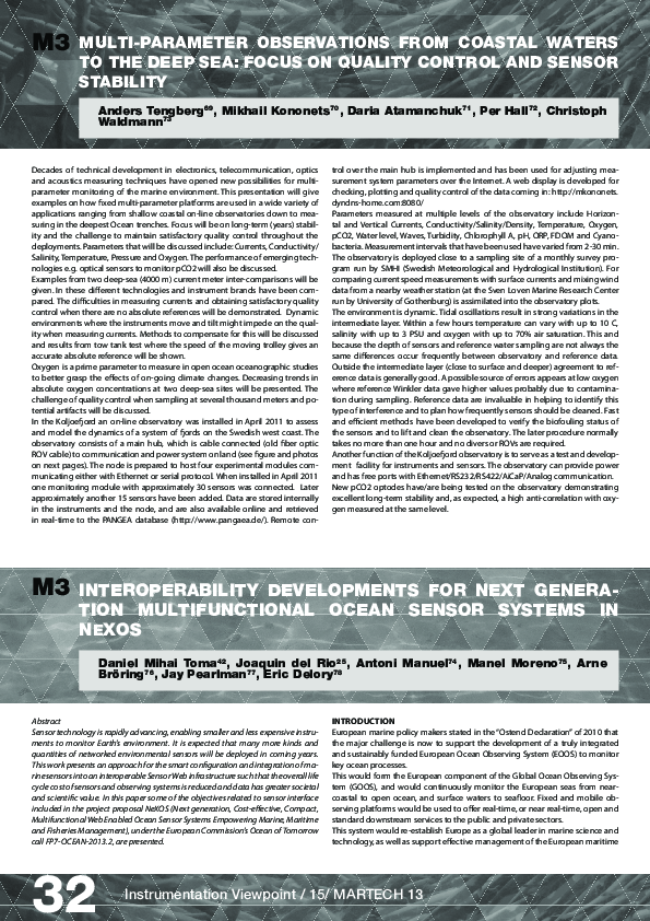 Multi-parameter observations from coastal waters to the deep sea: Focus on quality control and sensor stability