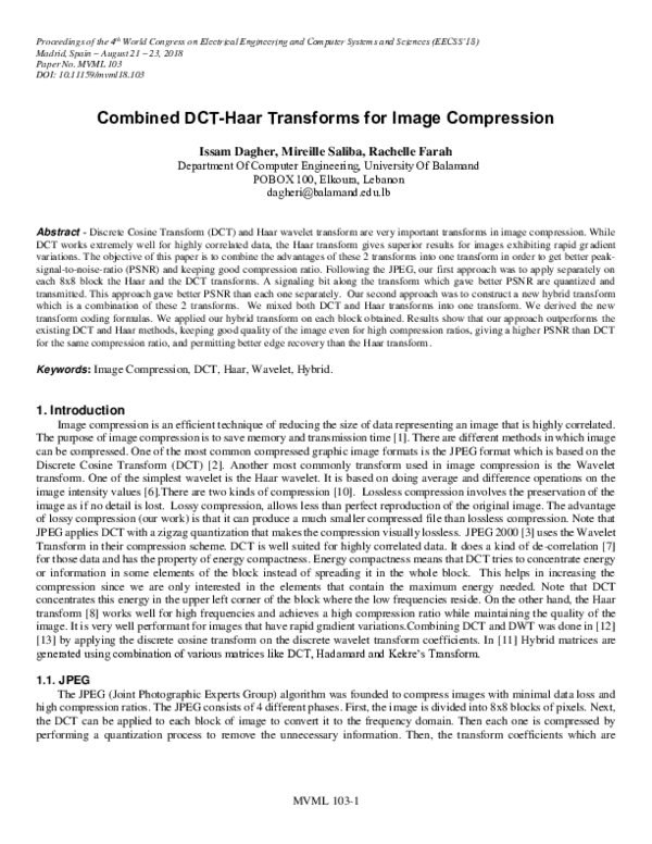(PDF) Combined DCT-Haar transforms for image compression