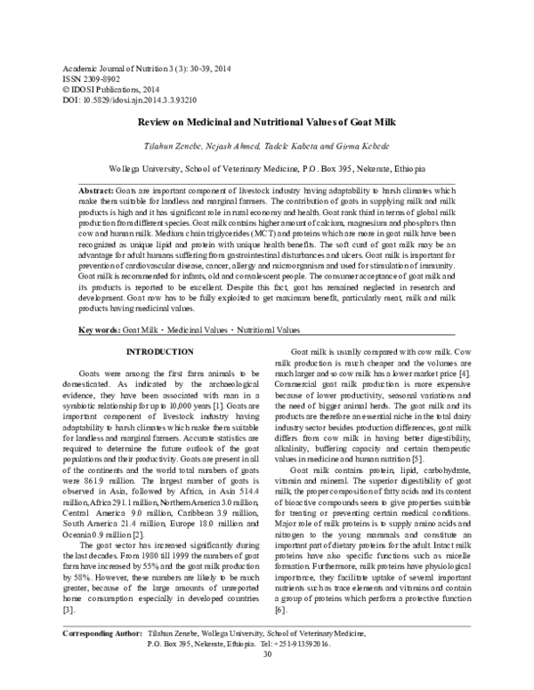 (PDF) Review on Medicinal and Nutritional Values of Goat Milk