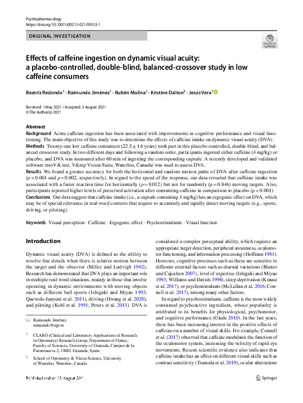 (PDF) Effects of caffeine ingestion on dynamic visual acuity: a placebo ...