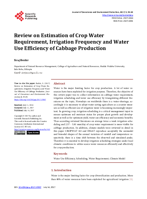 (PDF) Review on Estimation of Crop Water Requirement, Irrigation