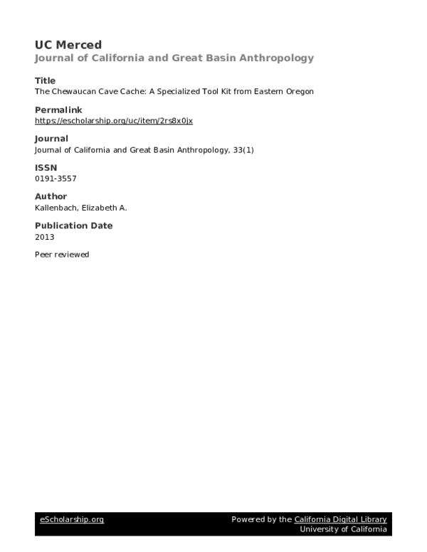 (PDF) The Chewaucan Cave Cache: A Specialized Tool Kit from Eastern Oregon