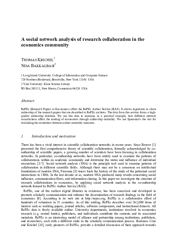 (PDF) A social network analysis of research collaboration in ...