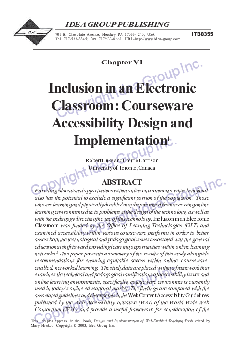 (PDF) Inclusion in an electronic classroom: courseware accessibility ...