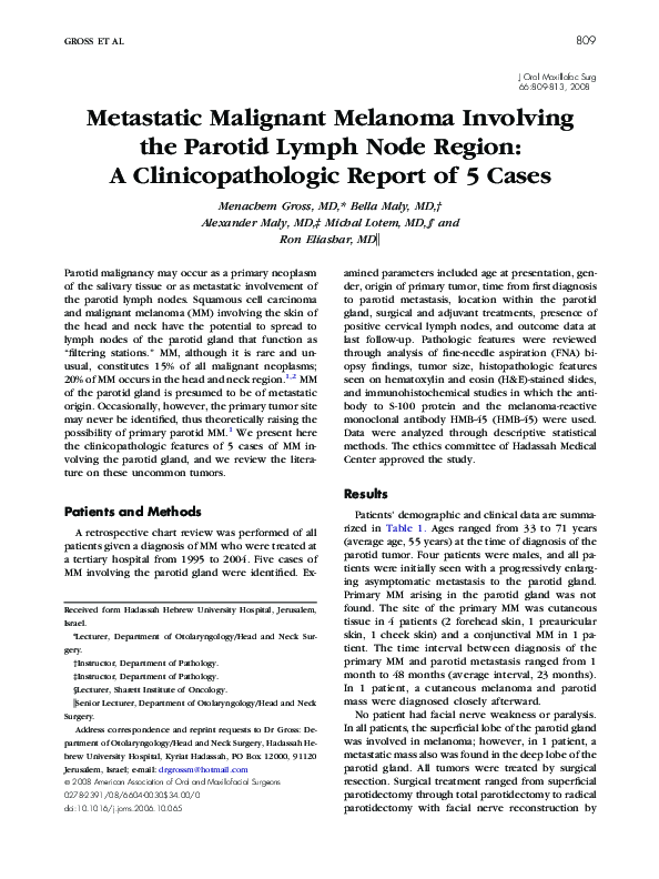 (PDF) Metastatic Malignant Melanoma Involving the Parotid Lymph Node ...