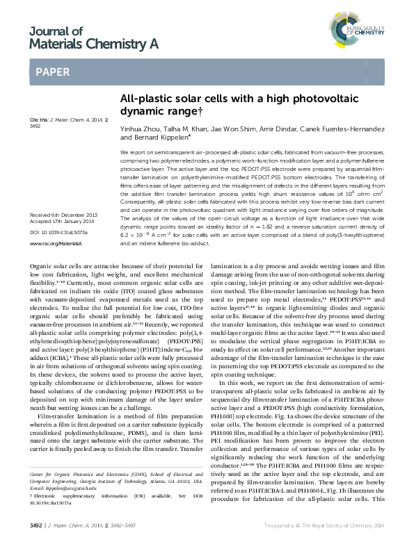(PDF) All-plastic solar cells with a high photovoltaic dynamic range