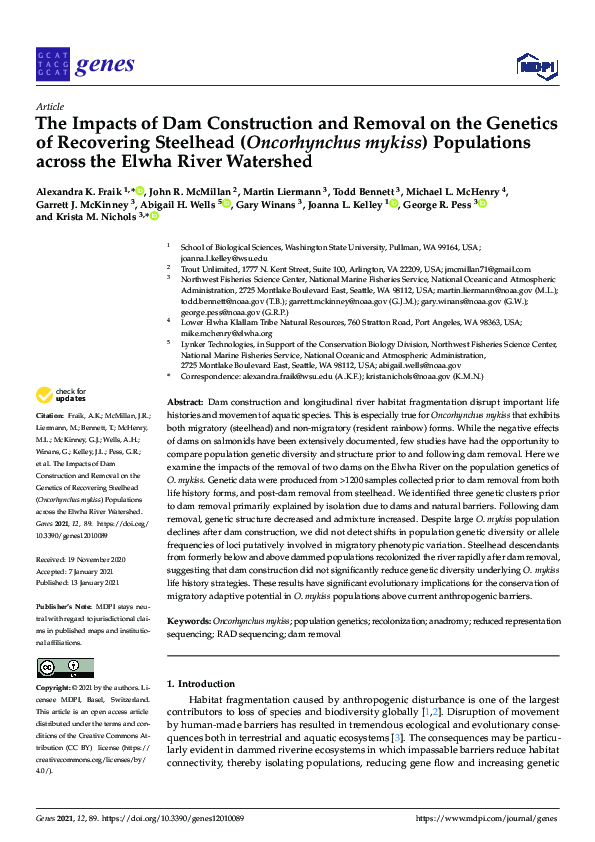 (PDF) The Impacts of Dam Construction and Removal on the Genetics of ...