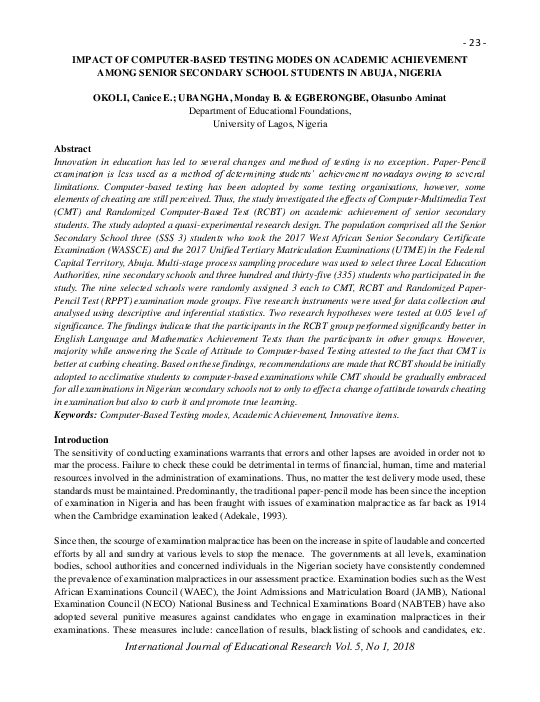 (PDF) Impact of computer-based testing modes on academic achievement ...