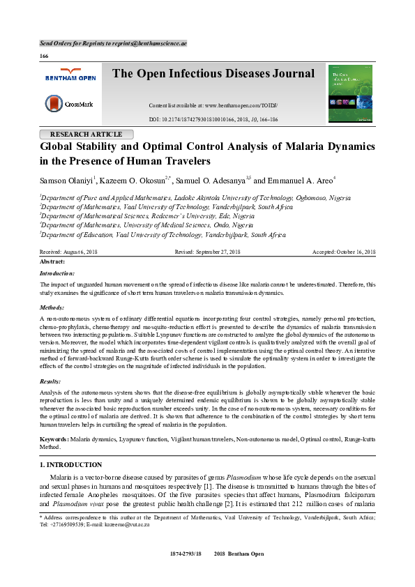 (PDF) Global Stability and Optimal Control Analysis of Malaria Dynamics ...