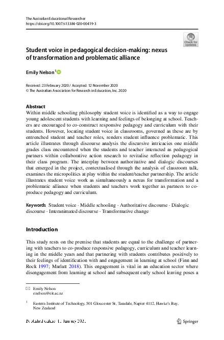 (PDF) Student voice in pedagogical decision-making: nexus of ...