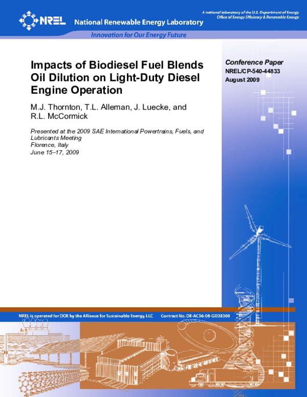 (PDF) Impacts of Biodiesel Fuel Blends Oil Dilution on Light-Duty ...
