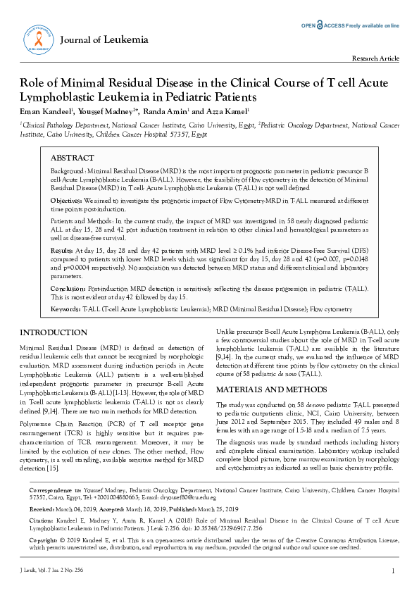 (PDF) Role of Minimal Residual Disease in the Clinical Course of T cell ...