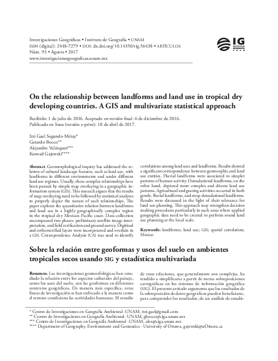 (PDF) On the relationship between landforms and land use in tropical ...