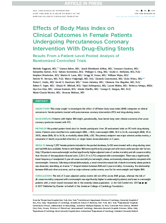 (PDF) Effects of Body Mass Index on Clinical Outcomes in Female ...