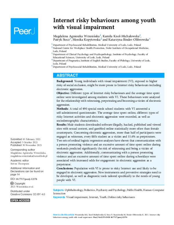 (PDF) Internet risky behaviours among youth with visual impairment