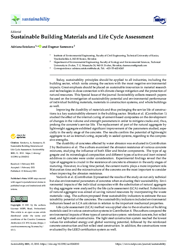 (PDF) Sustainable Building Materials and Life Cycle Assessment