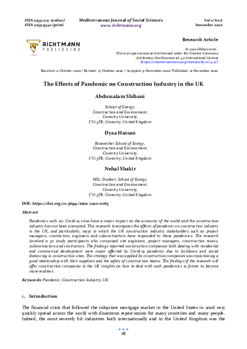 (PDF) The Effects of Pandemic on Construction Industry in the UK