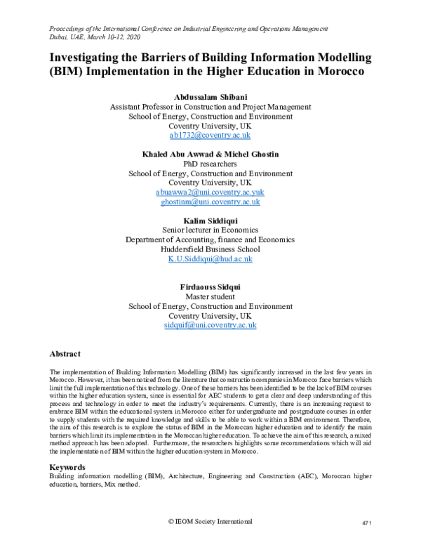 (PDF) Investigating the barriers of Building Information Modelling (BIM ...