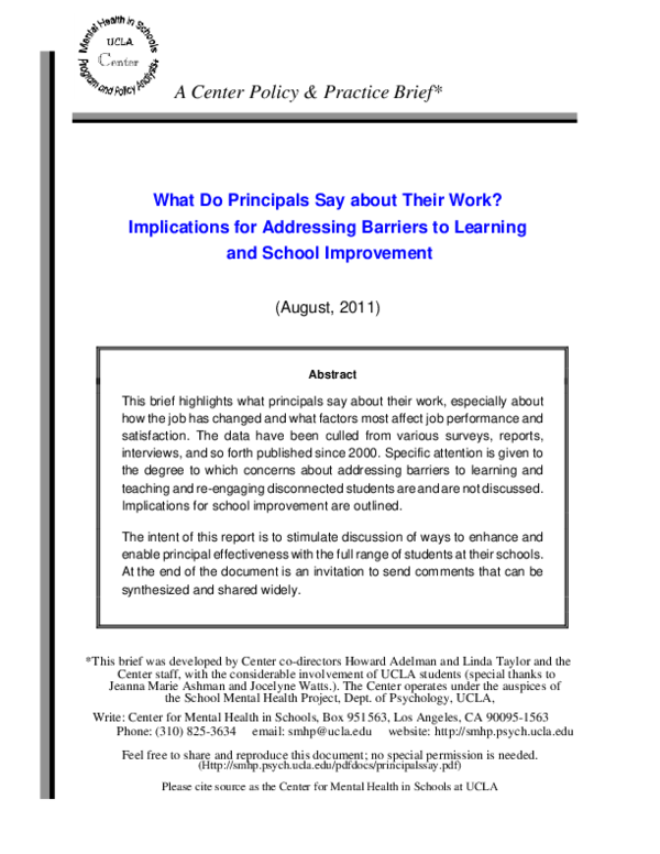 (PDF) What Do Principals Say about Their Work? Implications for ...