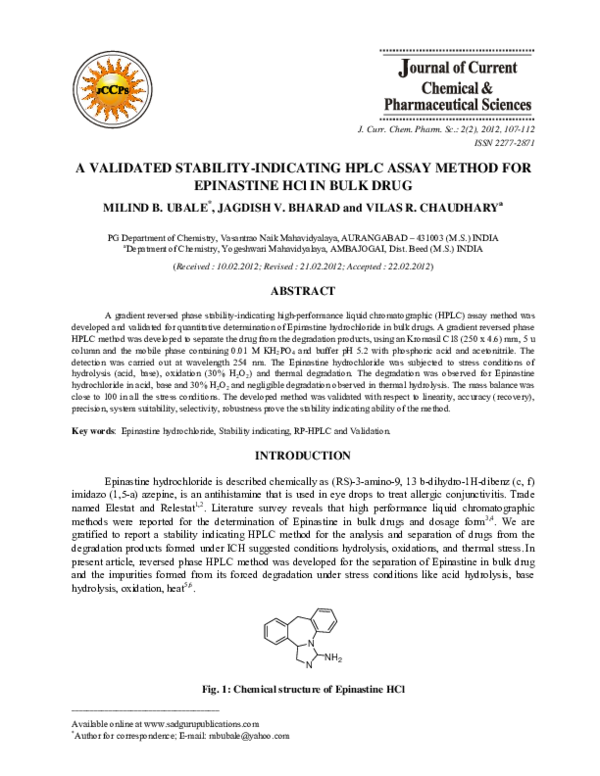 (PDF) A Validated Stability-Indicating HPLC Assay Method for Epinastine ...