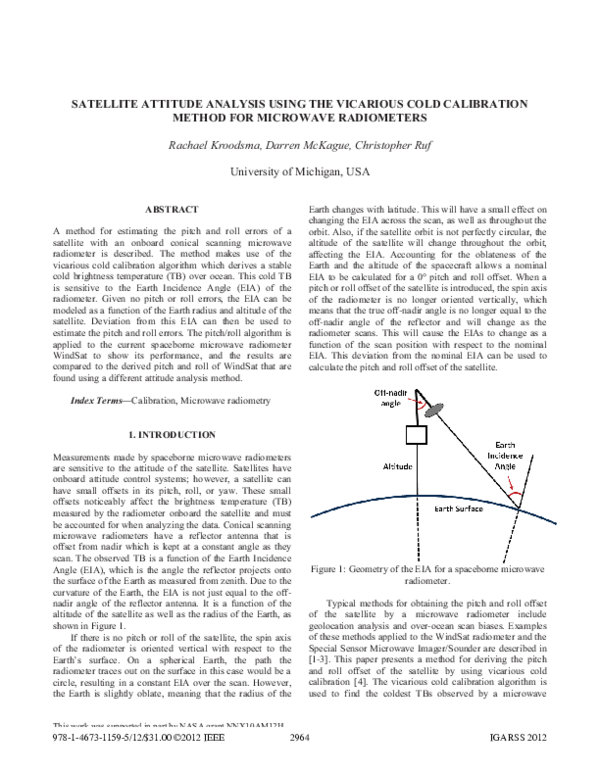 (PDF) Satellite attitude analysis using the vicarious cold calibration ...