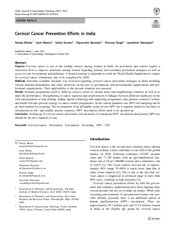 (PDF) Cervical Cancer Prevention Efforts in India