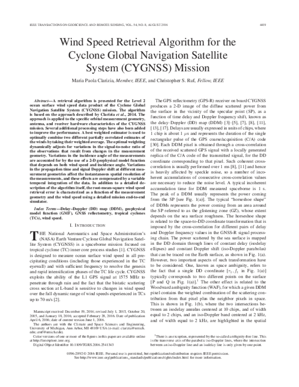 (PDF) Wind Speed Retrieval Algorithm for the Cyclone Global Navigation ...