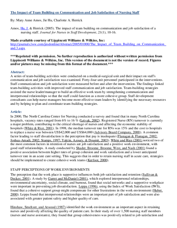 (PDF) The impact of team building on communication and job satisfaction ...