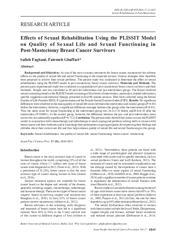(PDF) Effects of Sexual Rehabilitation Using the PLISSIT Model on ...