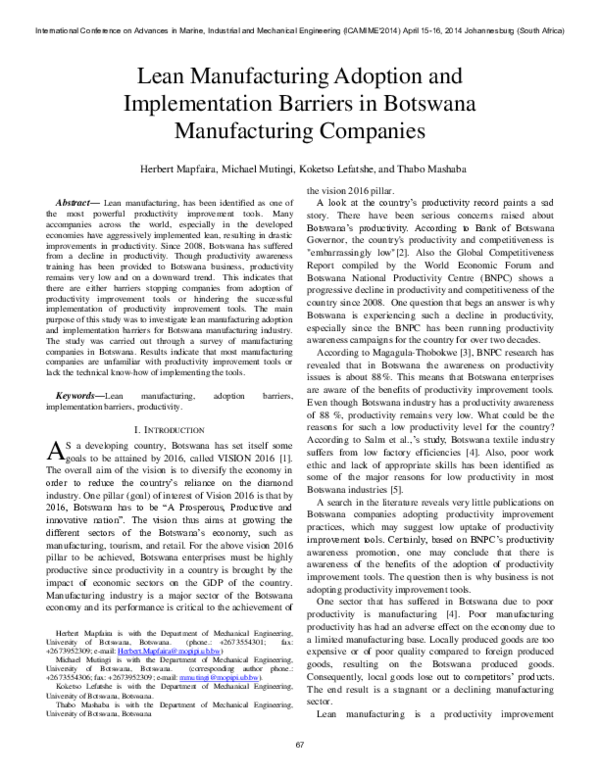 (PDF) Lean manufacturing adoption and implementation barriers in