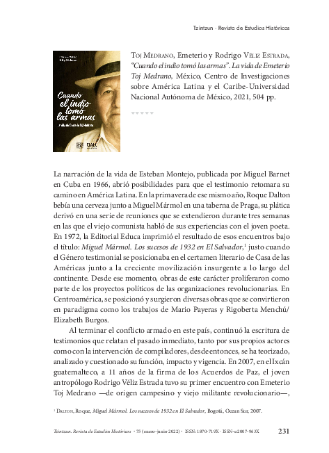 (PDF) Sobre Toj Medrano, Emeterio y Rodrigo Véliz Estrada, “Cuando el ...