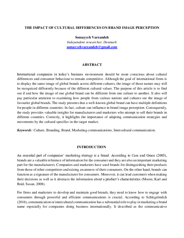 (PDF) The Impact of Cultural Differences on Brand Image Perception