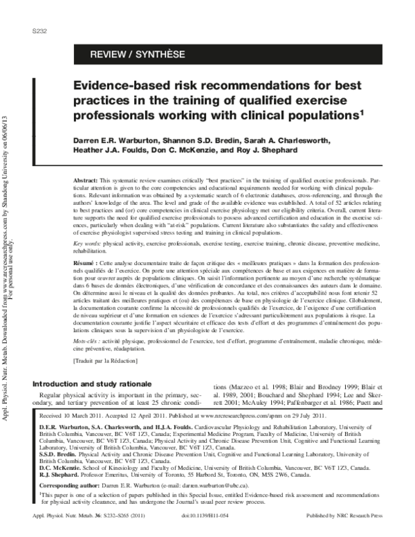 (PDF) Evidence-based risk recommendations for best practices in the ...
